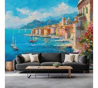 Papel pintado fotográfico 3D de ciudad costera italiana, 300 x 210 cm, mural de pared, pintura al óleo, moderno, para sala de estar, TV, sofá, murales de hotel