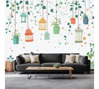 Papel pintado fotográfico 3D de dibujos animados con plantas, estrellas, linternas, 450 x 315 cm, mural de pared, estilo dibujado a mano, moderno, para sala de estar, TV, sofá, murales de hotel