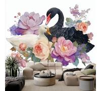 Papel pintado fotográfico 3D de peonía de cisne de animales, 250 x 175 cm, mural de pared, pintura de acuarela, moderno, para sala de estar, TV, sofá, murales de hotel