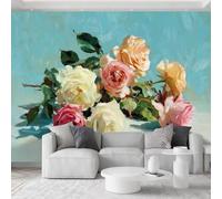 Papel pintado fotográfico 3D, diseño de rosas y plantas es elegante, 400 x 280 cm, papel pintado no tejido, papel pintado fotográfico para dormitorio, salón, TV, fondo de pared, decoración moderna de
