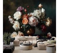 Papel pintado fotográfico 3D, diseño retro de plantas, flores y peonías, 250 x 175 cm, papel pintado no tejido, papel pintado fotográfico para dormitorio, salón, TV, fondo de pared, moderno