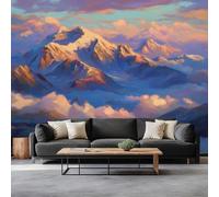 Papel pintado fotográfico 3D efecto alpino amanecer 350 x 256 cm fieltro decoración de pared paisaje natural mural mural 3D panorámica póster dormitorio salón habitación infantil