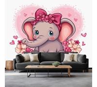 Papel pintado fotográfico 3D efecto animal elefante flores 500 x 280 cm fieltro decoración de pared pared de dibujos animados 3D panorámica póster dormitorio salón habitación infantil