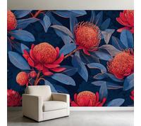 Papel pintado fotográfico 3D efecto pintado a mano, flores silvestres en la naturaleza, 350 x 256 cm, papel pintado, color azul