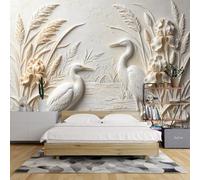 Papel Pintado Fotográfico 3D En Relieve De 180X128 Pulgadas Papel Pintado Mural Texturizado con Relieve De Yeso De Garzas Blancas Gemelas En Relieve 3D Murales Pared Mural Floral De Iris Junto Al A