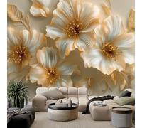 Papel pintado fotográfico 3D en relieve exquisitas flores doradas, papel pintado blanco, papel pintado no tejido, moderno para salón, dormitorio, pasillo, habitación infantil, decoración de pared
