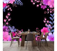 Papel pintado fotográfico 3D estilo dibujos animados con flores románticas negras, decoración de pared no tejida para dormitorio, sala de estar, fondo de sofá, pegatinas de 300 cm x 210 cm - Cuadro si