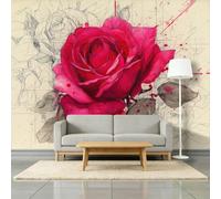 Papel pintado fotográfico 3D magenta rosa, no tejido, acuarela, salón, dormitorio, decoración de pared, 250 x 175 cm, papel pintado fotográfico para salón, sofá, TV