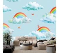 Papel pintado fotográfico 3D minimalista, acuarela, nubes, arco iris, 250 x 175 cm, papel pintado no tejido, papel pintado fotográfico, color azul claro