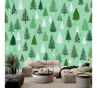 Papel pintado fotográfico 3D minimalista bosque navideño 200 x 140 cm, papel pintado no tejido, papel pintado fotográfico verde para dormitorio, salón, TV, fondo de pared, moderno, panorámico