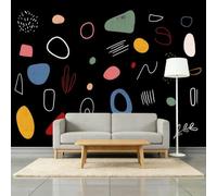Papel pintado fotográfico 3D negro medianoche para habitación infantil (350 x 256 cm), diseño minimalista, bohemio, abstracto, a rayas, color negro, transpirable, 3D, decoración de pared para salón