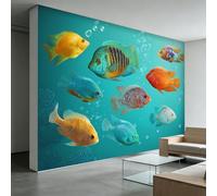Papel pintado fotográfico 3D no tejido 3D con diseño de escuela de peces, coral para salón, dormitorio, TV, sofá, decoración familiar