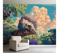 Papel pintado fotográfico 3D no tejido de 200 x 140 cm, papel pintado fotográfico con diseño de tren de transporte, impresión artística de alta calidad, decoración para sala de estar, dormitorio