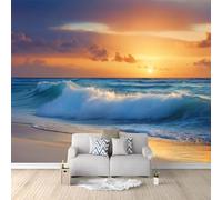 Papel pintado fotográfico 3D para fotografía, amanecer, océano, playa, olas, decoración del hogar, para sala de estar, dormitorio, habitación de los niños, papel pintado fotográfico no tejido, 500 x
