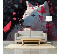 Papel pintado fotográfico 3D para habitación infantil, 500 x 280 cm, diseño de animales de fantasía, lobo, romántico, mariposa, color rojo, transpirable, decoración de pared 3D, para salón, dormitorio