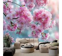 Papel pintado fotográfico 3D romántico rosa flores de cerezo plantas, 400 x 280 cm, papel pintado no tejido, papel pintado fotográfico, color rosa