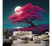 Papel pintado fotográfico 3D rosa cerezo luna no tejido, realismo de fantasía, decoración de pared para sala de estar, dormitorio, 250 x 175 cm, mural fotográfico para sala de estar, sofá, TV