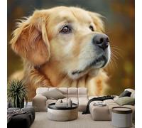 Papel pintado fotográfico 3D vintage animal Golden Retriever 200 x 140 cm, papel pintado no tejido, papel pintado fotográfico, color amarillo para dormitorio, salón, TV, fondo de pared, moderno