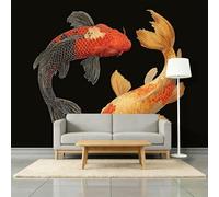 Papel pintado fotográfico 3D Yin-Yang Koi no tejido, elegante arte para sala de estar, dormitorio, papel pintado decorativo - 250 x 175 cm - mural fotográfico - sala de estar, sofá, fondo de TV