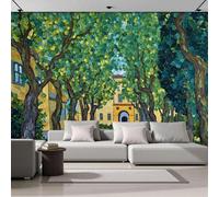 Papel pintado fotográfico abstracto con diseño de camino forestal, pintura al óleo impresionista, decoración verde oscuro, mural para sala de estar y dormitorio, 200 cm x 140 cm