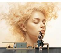 Papel Pintado Fotográfico Amarillo Mujer Fumadora Ilustraciones De Fantasía, Mural De Pared Para Dormitorio, Sala De Estar, Habitación Infantil, Decoración De Pared, 350X256Cm