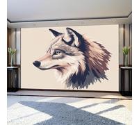 Papel Pintado Fotográfico animal lobo gris 450 x 315 cm Gris Claro Fotomural Decorativo Tejido No Tejido para Salón y Dormitorio