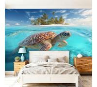 Papel Pintado Fotográfico Animales Tortugas Marinas Islas Océano, 350 x 256 cm mural decoración para Salón Dormitorio Comedor - Azul Patrón Papel Pintado no tejido(Not Peel And Stick)