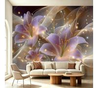 Papel pintado fotográfico Art Deco con diseño de lirios y flores, efecto 3D, decoración de pared, 200 x 140 cm, papel pintado fotográfico moderno para salón, dormitorio, habitación infantil