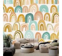 Papel pintado fotográfico artístico 3D acuarela arco iris, no tejido, estilo bohemio, decoración de pared para sala de estar, dormitorio, 200 x 140 cm, mural fotográfico para sala de estar, sofá, TV