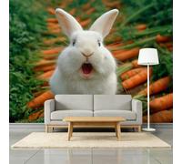 Papel pintado fotográfico artístico 3D con conejo blanco y zanahorias, no tejido, moderno para salón, dormitorio, 500 x 280 cm, mural fotográfico para sala de estar, sofá, fondo de TV