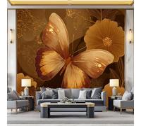 Papel pintado fotográfico artístico 3D con fondo floral de mariposas, no tejido, elegante arte para sala de estar, dormitorio, papel pintado decorativo - 300 x 210 cm - Mural fotográfico - Sala de
