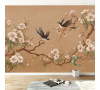 Papel pintado fotográfico artístico 3D con urraca, cola azul, flores blancas, no tejido, papel pintado chino, para salón, dormitorio, decoración - 400 x 280 cm - Mural fotográfico - Sala de estar