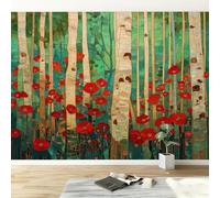 Papel pintado fotográfico artístico 3D de abedules, amapolas, no tejido, pintura al óleo, para sala de estar, dormitorio, papel pintado decorativo, 450 x 315 cm, mural fotográfico para sala de estar
