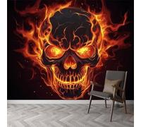 Papel pintado fotográfico atmósfera terror calavera llama papel pintado mural, cráneo llama moderno papel pintado decoración de pared sala de estar dormitorio oficina pasillo 250 x 175 cm (ancho x