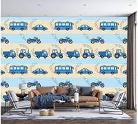 Papel Pintado Fotográfico Azul Claro Coches A Rayas Arte De Dibujos Animados, Mural De Pared Para Dormitorio, Sala De Estar, Habitación Infantil, Decoración De Pared, 450X300Cm