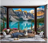 Papel Pintado Fotográfico Azul Verdoso Vista Del Lago Desde La Ventana Paisaje Natural, Mural De Pared Para Dormitorio, Sala De Estar, Habitación Infantil, Decoración De Pared, 200X140Cm