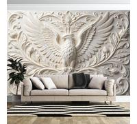 Papel Pintado Fotográfico Barroco Floral con Relieve De Águila con Alas Extendidas En 3D 200 × 140 cm (Ancho X Alto). Símbolo De Fuerza. Decoración De Pared para Sala De Estar Sofá O Fondo De