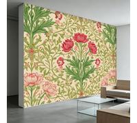 Papel pintado fotográfico botánico rosa floral, 350 x 256 cm, no tejido, mural de pared de William Morris, decoración moderna, póster para sofá, hotel, fondo de televisión, oficina