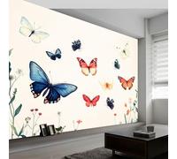 papel pintado fotográfico Campo Insectos Mariposas, 300 x 210 cm Fotomurales no Tejido Papel Pintado Decoración de Pared moderna, Decorativos Murales para Dormitorio Salón TV Pared, Beige