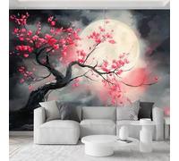 Papel pintado fotográfico chino tradicional de 300 x 210 cm (ancho x alto) papel pintado de pared, diseño floral de ensueño con ramas de luna, papel pintado no tejido para sala de estar, dormitorio