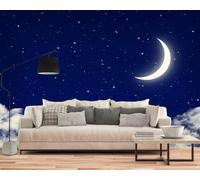 Papel pintado fotográfico Cielo nocturno Luna Estrellas Nubes No tejido Moderno Sala de estar Dormitorio Habitación infantil Decoración de pared Papel pintado Motivo, 350cmx256cm Pegatinas - Cuadro si