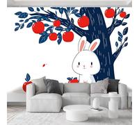Papel pintado fotográfico con bonito conejo y manzano, 200 x 140 cm, papel pintado 3D no tejido, diseño de animales de dibujos animados, para sala de estar, dormitorio, TV, sofá, fondo, decoración de