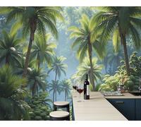 Papel Pintado Fotográfico Con Bosque Palmeras, Impresión Paisaje Plantas Tropicales Para Pared, Póster Decorativo Verde Esmeralda Efecto 3D Para Cafetería Restaurante Hotel Temático, 350X256Cm
