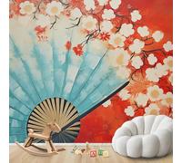 Papel pintado fotográfico con diseño de abanico, papel pintado japonés con diseño de flor de cerezo, papel pintado no tejido para sala de estar, dormitorio, habitación infantil, decoración de pared, p