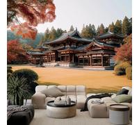Papel pintado fotográfico con diseño de árboles, 500 x 280 cm, papel pintado fotográfico de arte no tejido, mural de pared de templo japonés para sala de estar, TV, sofá, mural temático de hotel