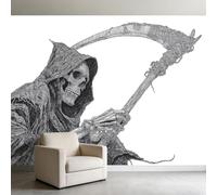 Papel pintado fotográfico con diseño de calavera de la muerte de la muerte de la muerte, 300 x 210 cm, papel pintado fotográfico de líneas góticas no tejidas, papel pintado fotográfico alternativo