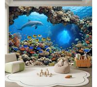 Papel pintado fotográfico con diseño de costa, delfines, arrecifes de coral, peces, 200 x 140 cm, fieltro, moderno, para salón, dormitorio, habitación infantil