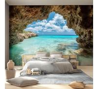 Papel pintado fotográfico con diseño de cueva de mar, playa, 400 x 280 cm, no tejido, mural de pared 3D para sala de estar, paisaje marino, póster artístico para dormitorio, habitación de los niños