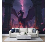 Papel pintado fotográfico con diseño de dragón, color morado oscuro, 250 x | Póster decorativo de pared con efecto 3D de fantasía épica no tejida