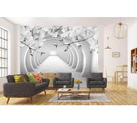 Papel pintado fotográfico con diseño de flores en túnel gris, decoración de pared, mural de agua 3D, 300 cm x 210 cm